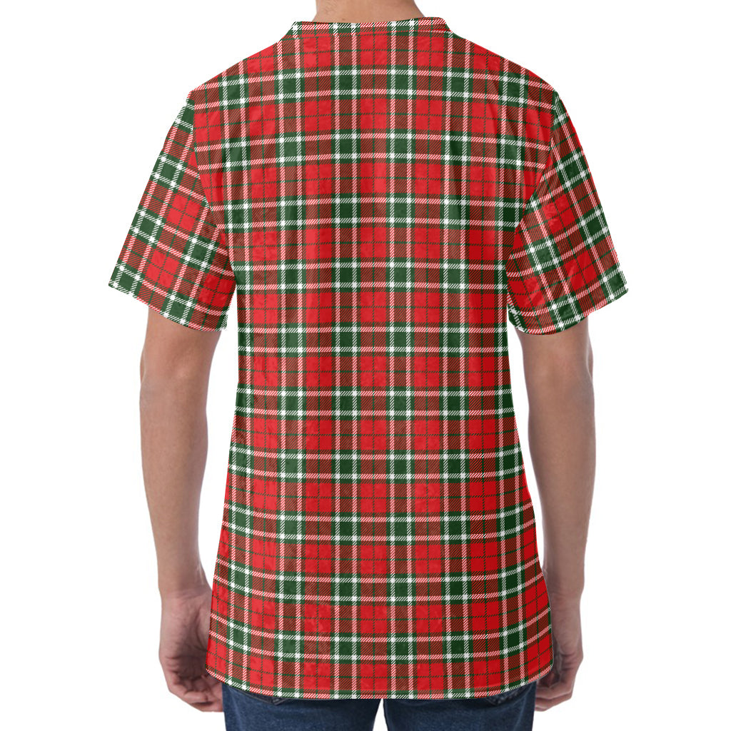 Red Green And White Tartan Pattern Print Men's Velvet T-Shirt