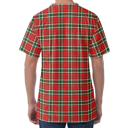 Red Green And White Tartan Pattern Print Men's Velvet T-Shirt