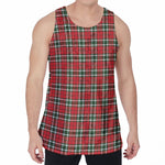Red Green And White Tartan Pattern Print Men's Velvet Tank Top