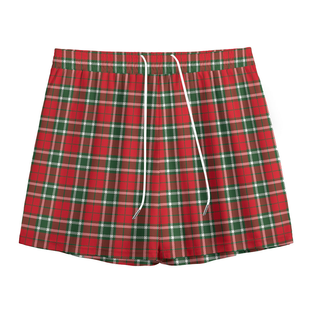 Red Green And White Tartan Pattern Print Mesh Shorts