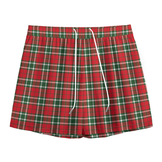 Red Green And White Tartan Pattern Print Mesh Shorts