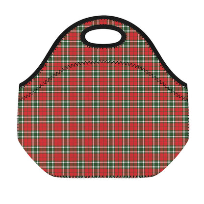 Red Green And White Tartan Pattern Print Neoprene Lunch Bag