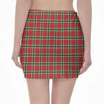 Red Green And White Tartan Pattern Print Pencil Mini Skirt
