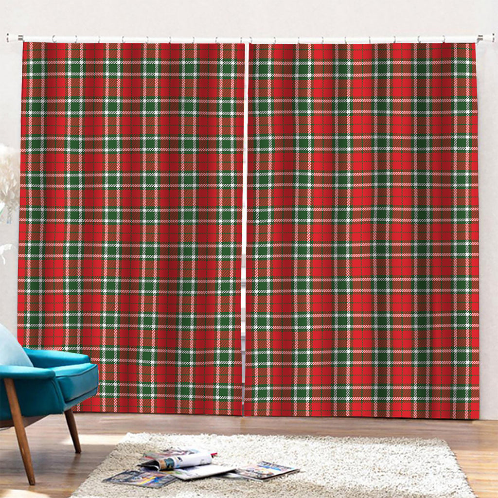 Red Green And White Tartan Pattern Print Pencil Pleat Curtains