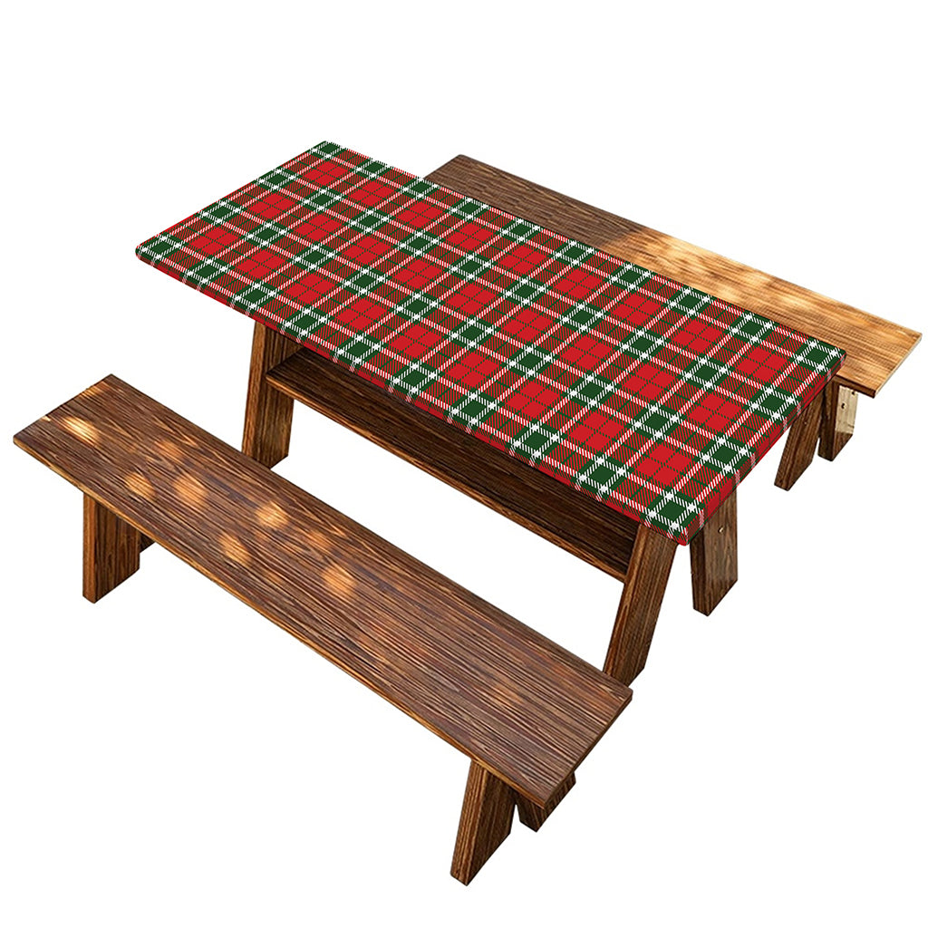 Red Green And White Tartan Pattern Print Picnic Table Cover