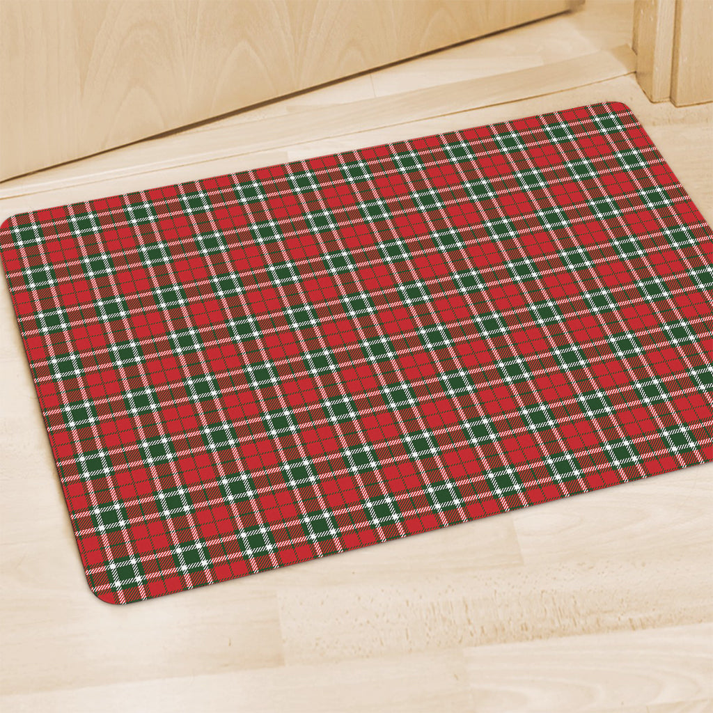 Red Green And White Tartan Pattern Print Polyester Doormat