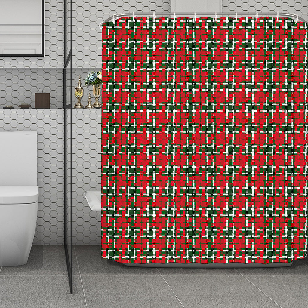 Red Green And White Tartan Pattern Print Polyester Shower Curtain