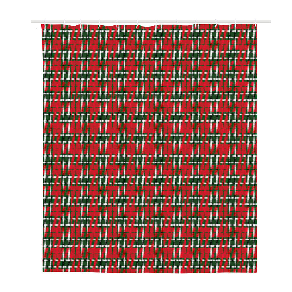 Red Green And White Tartan Pattern Print Polyester Shower Curtain
