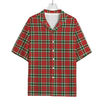 Red Green And White Tartan Pattern Print Rayon Hawaiian Shirt