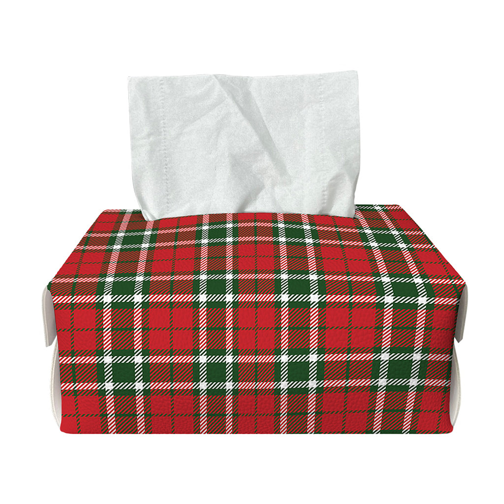 Red Green And White Tartan Pattern Print Rectangle Tissue Box Cover