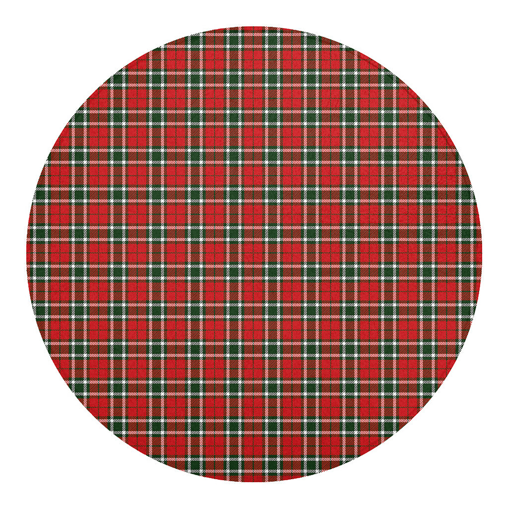 Red Green And White Tartan Pattern Print Round Blanket