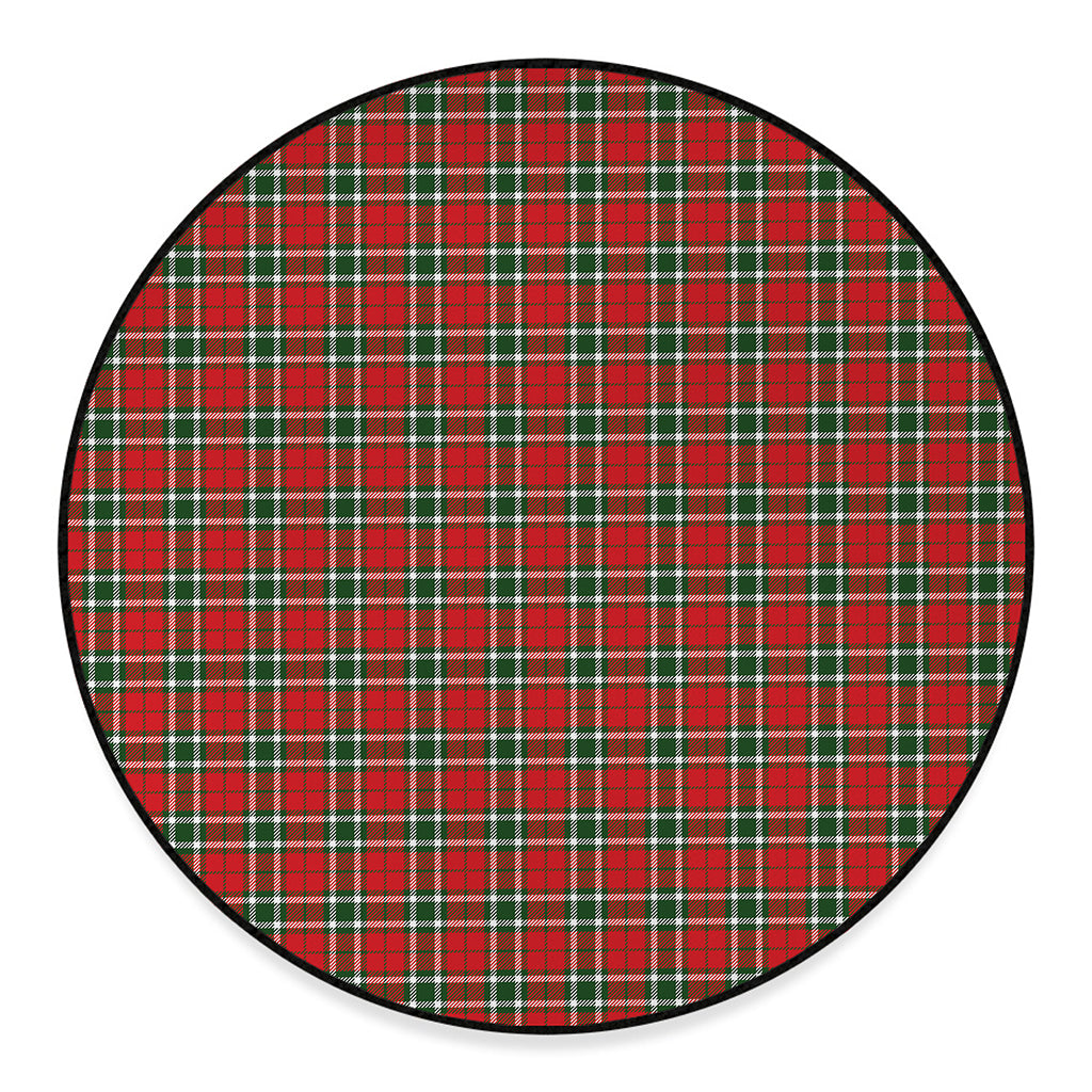 Red Green And White Tartan Pattern Print Round Floor Mat