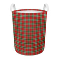 Red Green And White Tartan Pattern Print Round Laundry Basket