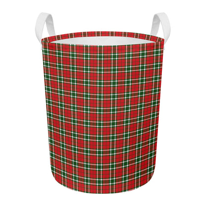 Red Green And White Tartan Pattern Print Round Laundry Basket