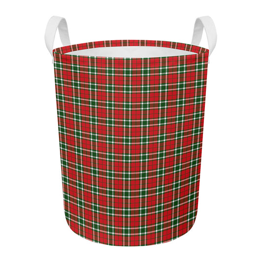 Red Green And White Tartan Pattern Print Round Laundry Basket