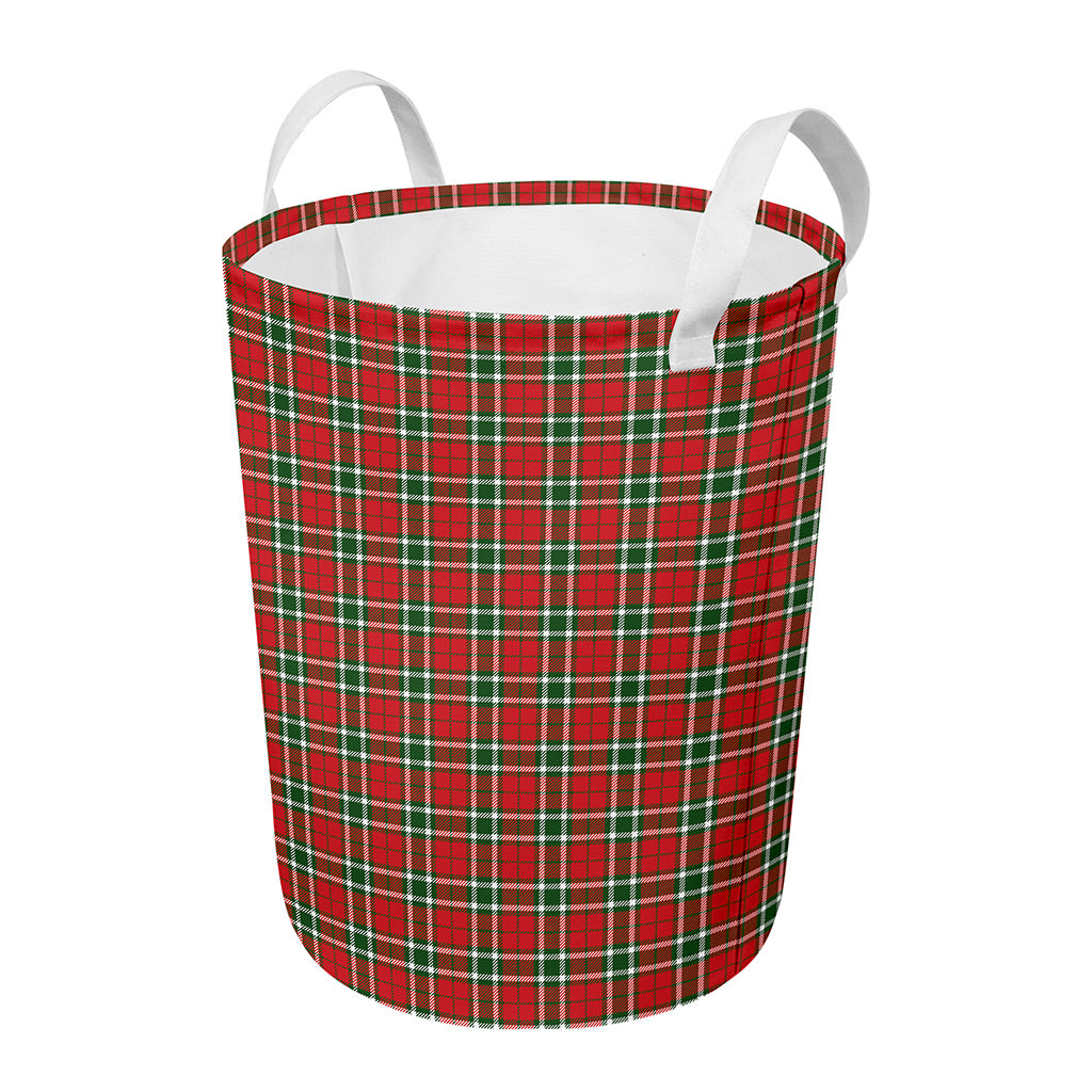 Red Green And White Tartan Pattern Print Round Laundry Basket
