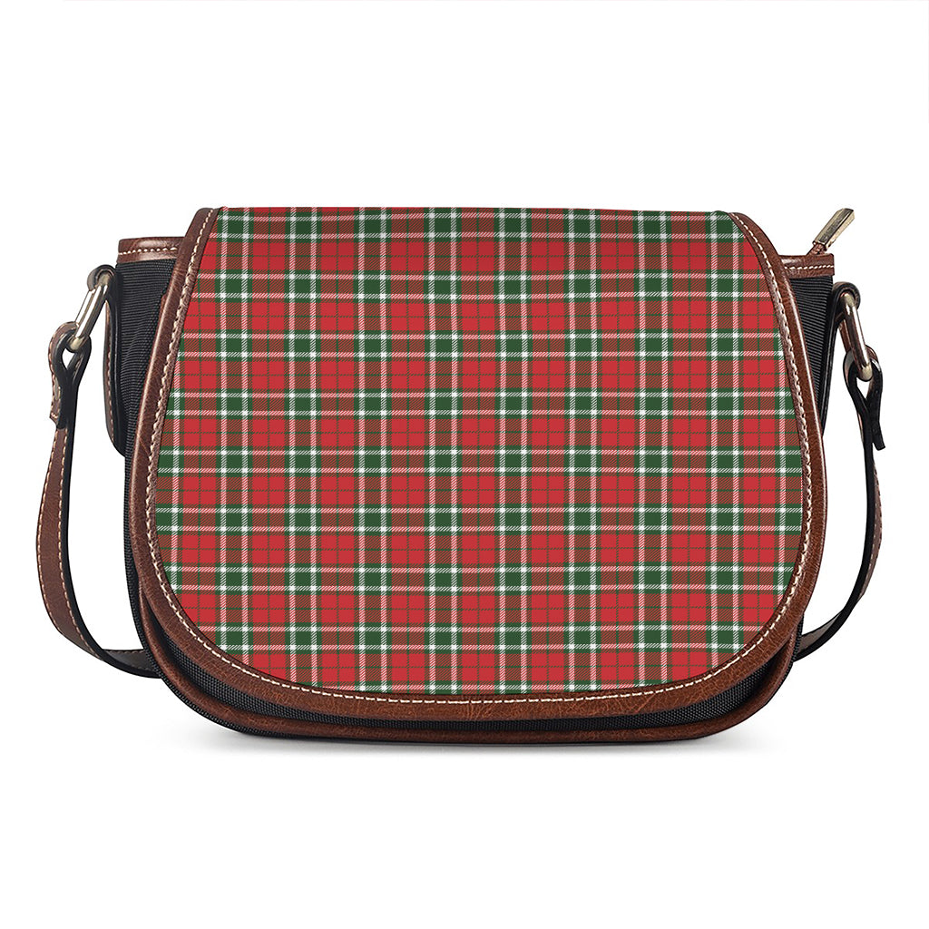 Red Green And White Tartan Pattern Print Saddle Bag