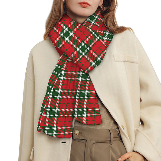 Red Green And White Tartan Pattern Print Scarf