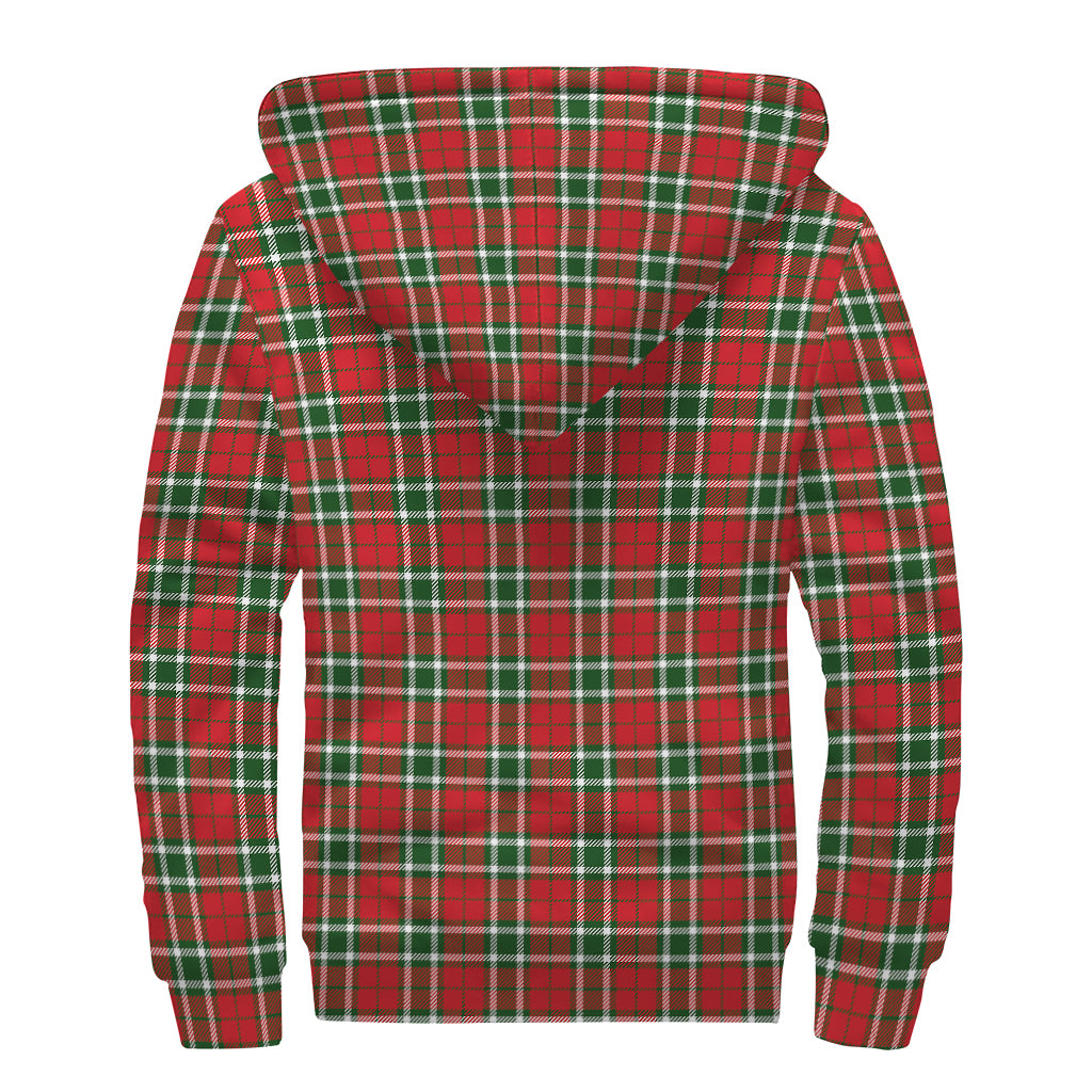 Red Green And White Tartan Pattern Print Sherpa Lined Zip Up Hoodie