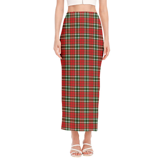 Red Green And White Tartan Pattern Print Side Slit Maxi Skirt