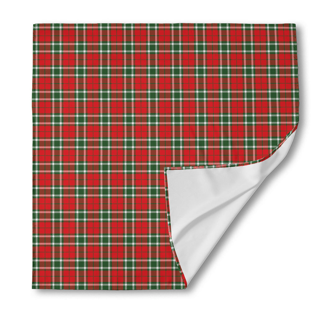 Red Green And White Tartan Pattern Print Silk Bandana