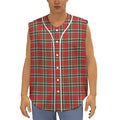 Red Green And White Tartan Pattern Print Sleeveless Baseball Jersey