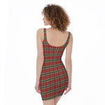 Red Green And White Tartan Pattern Print Sleeveless Bodycon Dress