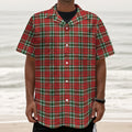 Red Green And White Tartan Pattern Print Textured Short Sleeve Shirt