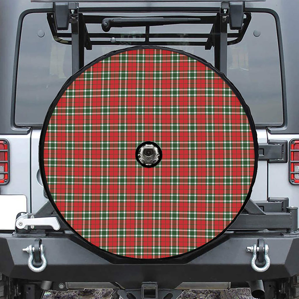 Red Green And White Tartan Pattern Print Tire Cover With Camera Hole