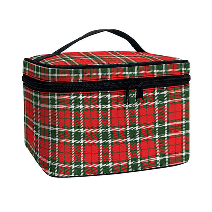 Red Green And White Tartan Pattern Print Travel Makeup Bag