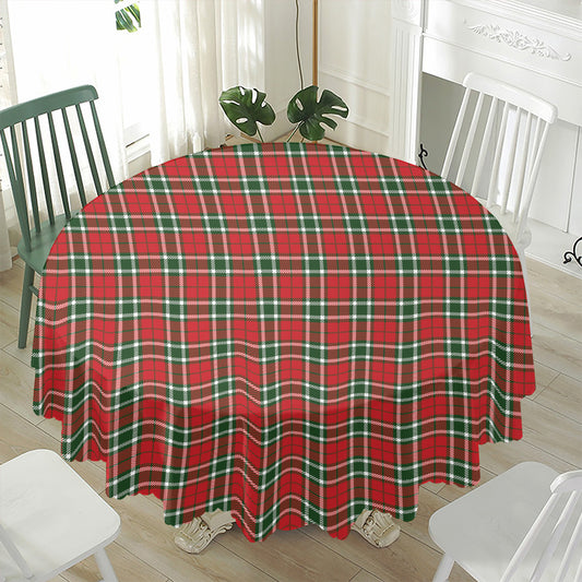 Red Green And White Tartan Pattern Print Waterproof Round Tablecloth