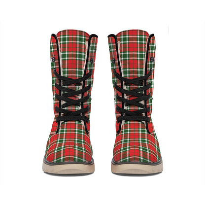 Red Green And White Tartan Pattern Print Winter Boots