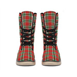 Red Green And White Tartan Pattern Print Winter Boots