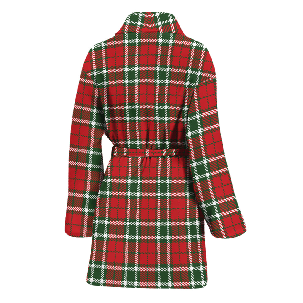 Red Green And White Tartan Pattern Print Women's Bathrobe