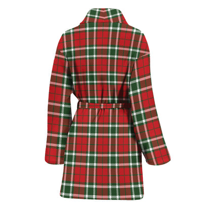 Red Green And White Tartan Pattern Print Women's Bathrobe