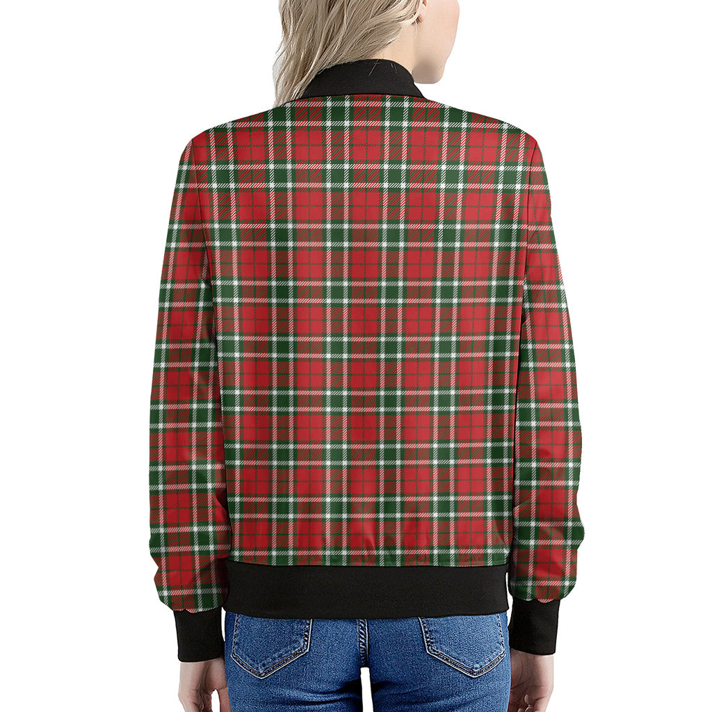 Red Green And White Tartan Pattern Print Women's Bomber Jacket