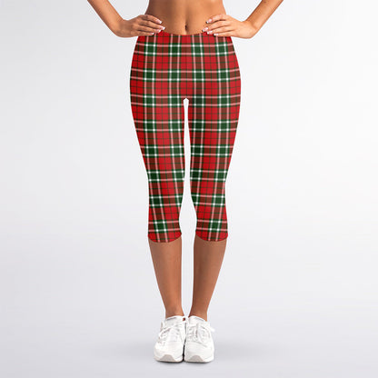 Red Green And White Tartan Pattern Print Women's Capri Leggings