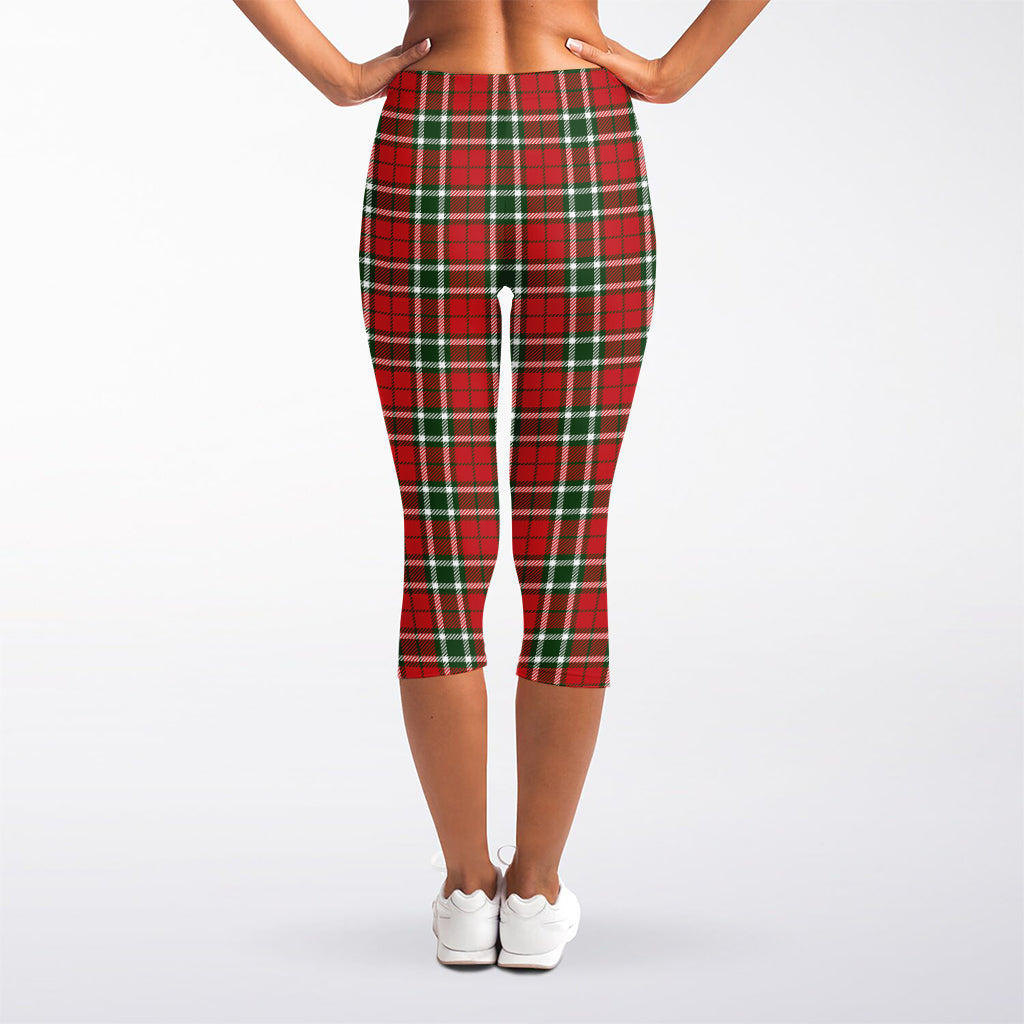 Red Green And White Tartan Pattern Print Women's Capri Leggings