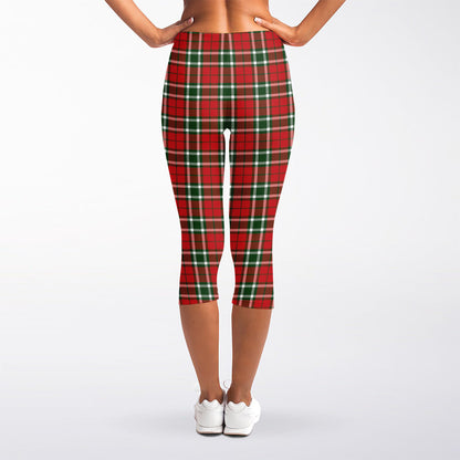 Red Green And White Tartan Pattern Print Women's Capri Leggings