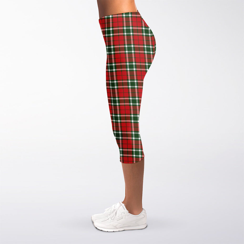 Red Green And White Tartan Pattern Print Women's Capri Leggings