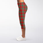 Red Green And White Tartan Pattern Print Women's Capri Leggings