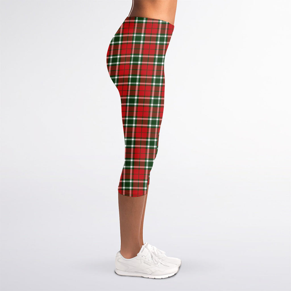 Red Green And White Tartan Pattern Print Women's Capri Leggings