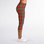 Red Green And White Tartan Pattern Print Women's Capri Leggings