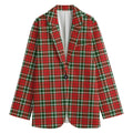 Red Green And White Tartan Pattern Print Women's Cotton Blazer