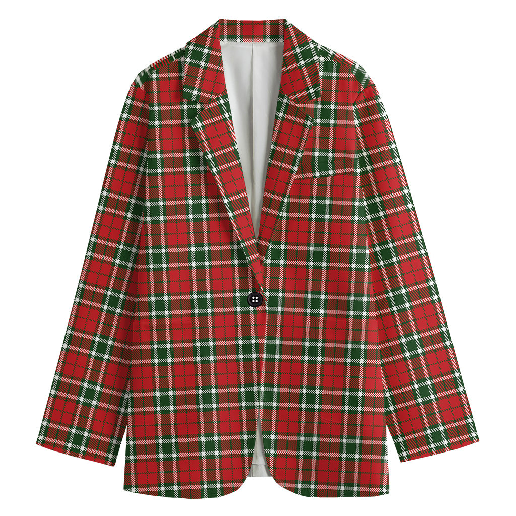 Red Green And White Tartan Pattern Print Women's Cotton Blazer