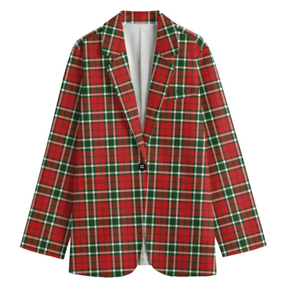 Red Green And White Tartan Pattern Print Women's Cotton Blazer