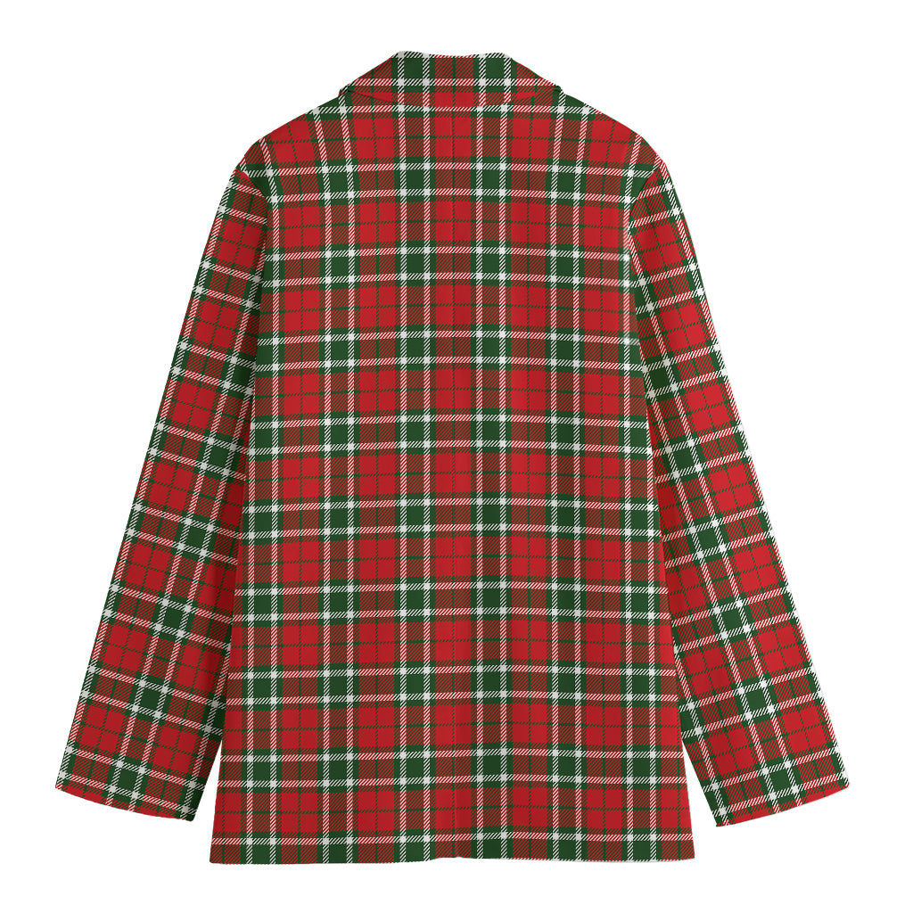 Red Green And White Tartan Pattern Print Women's Cotton Blazer