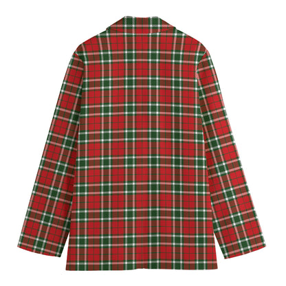 Red Green And White Tartan Pattern Print Women's Cotton Blazer
