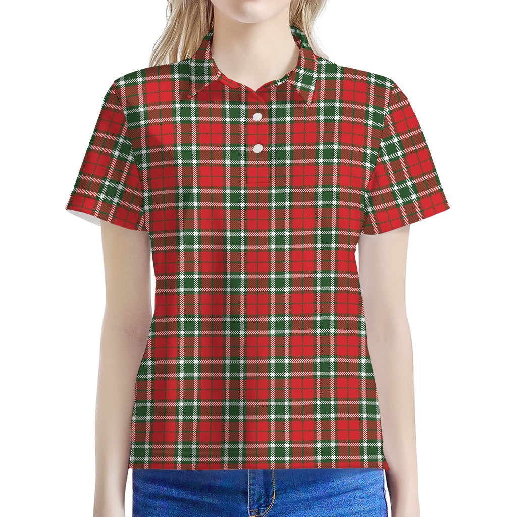 Red Green And White Tartan Pattern Print Women's Polo Shirt