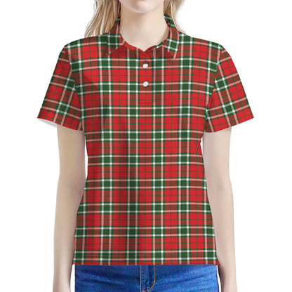 Red Green And White Tartan Pattern Print Women's Polo Shirt